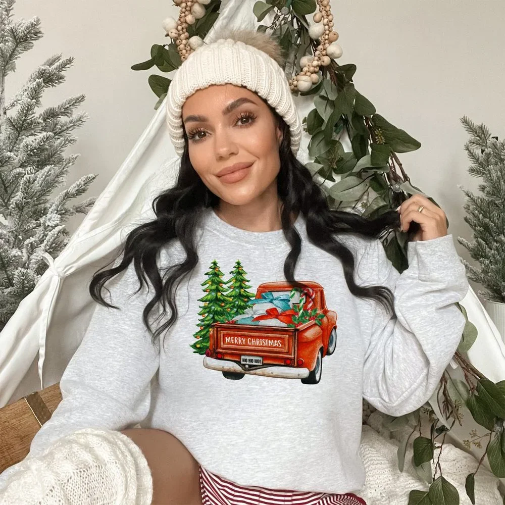 Christmas Holiday Truck Light Grey Sweatshirt - Picture 1 of 5